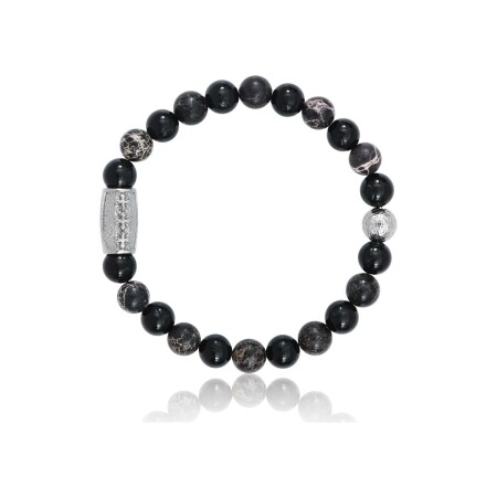 Bracelet Lauren Steven Design Prosperite en agate noire et pierre noire imperiale, taille M