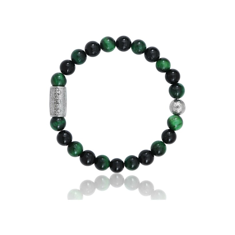 Bracelet Lauren Steven Design Prosperite en agate noire et œil de tigre vert, taille M