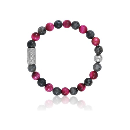 Bracelet Lauren Steven Design Prosperite en larvikite grise et œil de tigre rose, taille M