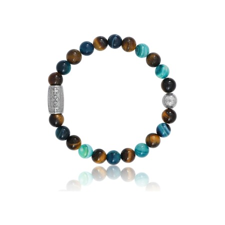 Bracelet Lauren Steven Design Prosperite en œil de tigre et agate verte, taille M