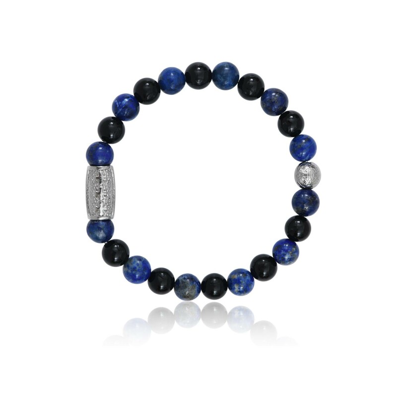Bracelet Lauren Steven Design Prosperite en agate noire et lapis lazuli, taille L