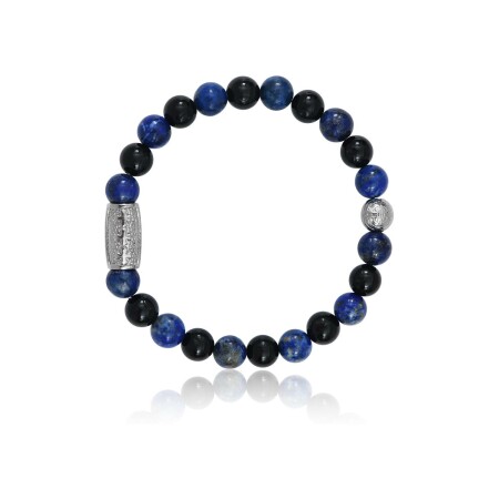 Bracelet Lauren Steven Design Prosperite en agate noire et lapis lazuli, taille M