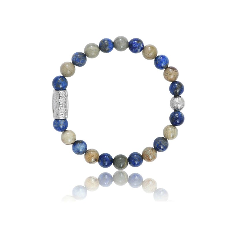 Bracelet Lauren Steven Design Prosperite en pierre feuille d'argent et lapis lazuli, taille M