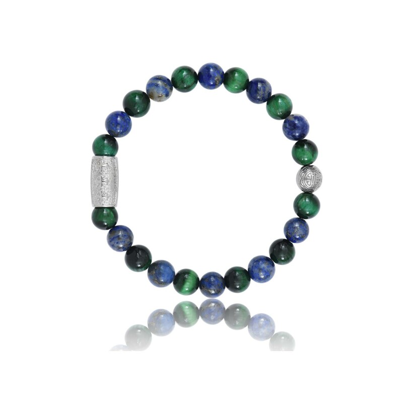 Bracelet Lauren Steven Design Prosperite en lapis lazuli et œil de tigre vert, taille L