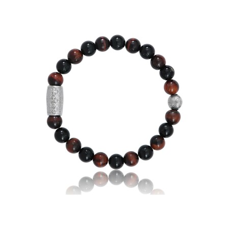 Bracelet Lauren Steven Design Prosperite en agate noire et œil de tigre rouge, taille M