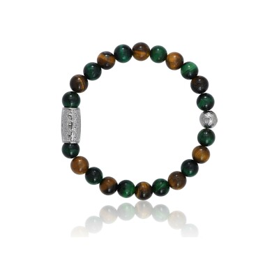 Bracelet Lauren Steven Design Prosperite en œil de tigre et vert, taille M