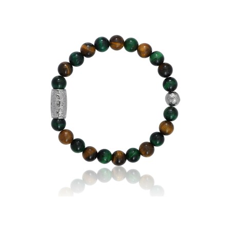 Bracelet Lauren Steven Design Prosperite en œil de tigre et vert, taille L