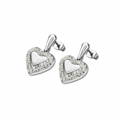 Boucles d'oreilles Lotus coeur en acier et oxyde de zirconium