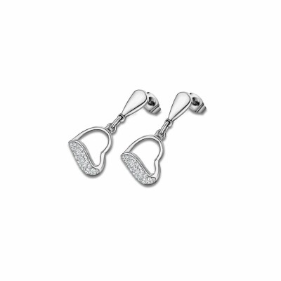 Boucles d'oreilles Lotus coeur en acier et oxyde de zirconium