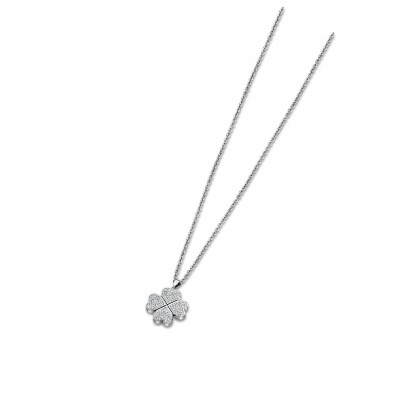 Collier Lotus trèfle en acier et oxyde de zirconium