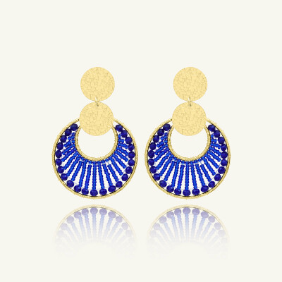 Boucles d'oreilles Sàntibé Bijoux Luna en laiton, métal doré et perles bleu