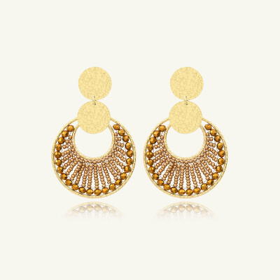 Boucles d'oreilles Sàntibé Bijoux Luna en laiton, métal doré et perles champagne