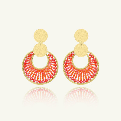Boucles d'oreilles Sàntibé Bijoux Luna en laiton, métal doré et perles corail