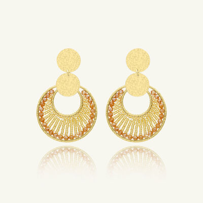 Boucles d'oreilles Sàntibé Bijoux Luna en laiton, métal doré et perles doré