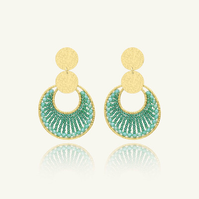 Boucles d'oreilles Sàntibé Bijoux Luna en laiton, métal doré et perles vert d'eau