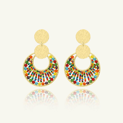 Boucles d'oreilles Sàntibé Bijoux Luna en laiton, métal doré et perles multicolore