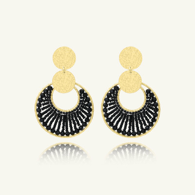 Boucles d'oreilles Sàntibé Bijoux Luna en laiton, métal doré et perles noir