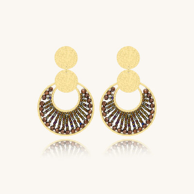 Boucles d'oreilles Sàntibé Bijoux Lima en laiton, métal doré et perles noisette