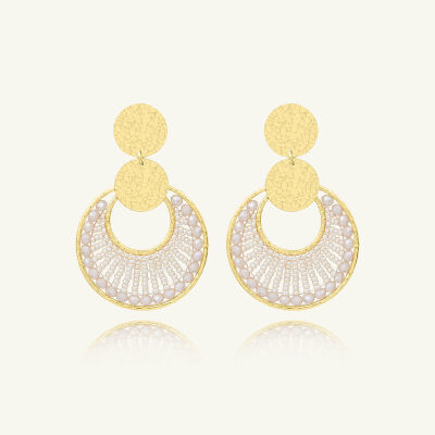Boucles d'oreilles Sàntibé Bijoux Luna en laiton, métal doré et perles sable