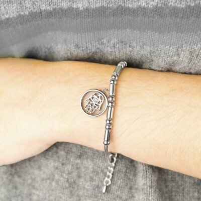 Bracelet Lotus Style Iconic main de fatima en acier