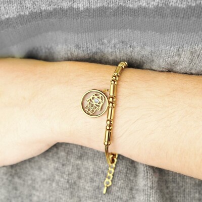 Bracelet Lotus Style Iconic main de fatima en acier