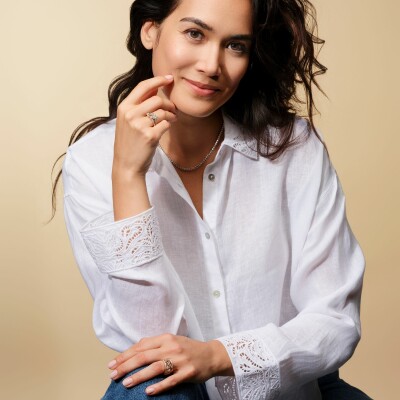 Bague Laces en or rose, diamants chocolats et diamants