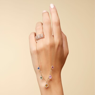 Collier Héritage en or rose, 5 poires multi saphirs et entourage diamants