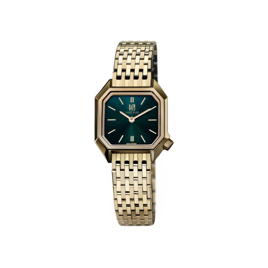 Montre March LA.B LADY MANSART ELECTRIQUE 26 MM - EMERALD - Acier Poli Brossé 9 Maillons Doré