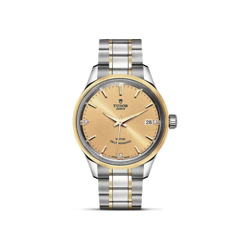 TUDOR Style watch, 34 mm steel case, diamond-set dial
