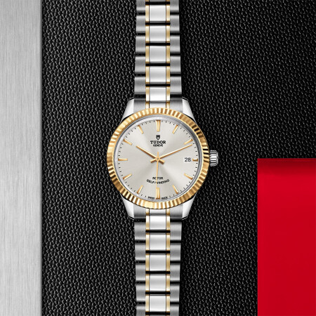 TUDOR Style watch, 34 mm steel case, yellow gold bezel