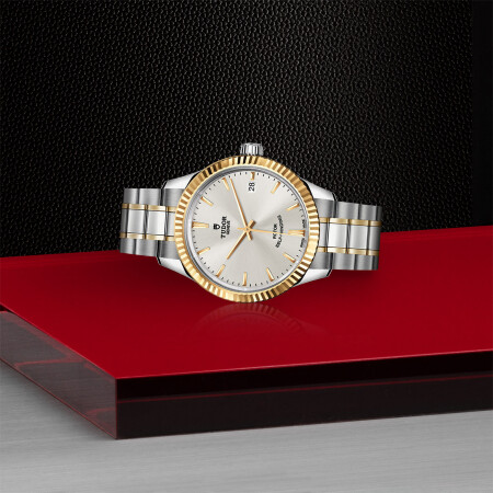 TUDOR Style watch, 34 mm steel case, yellow gold bezel