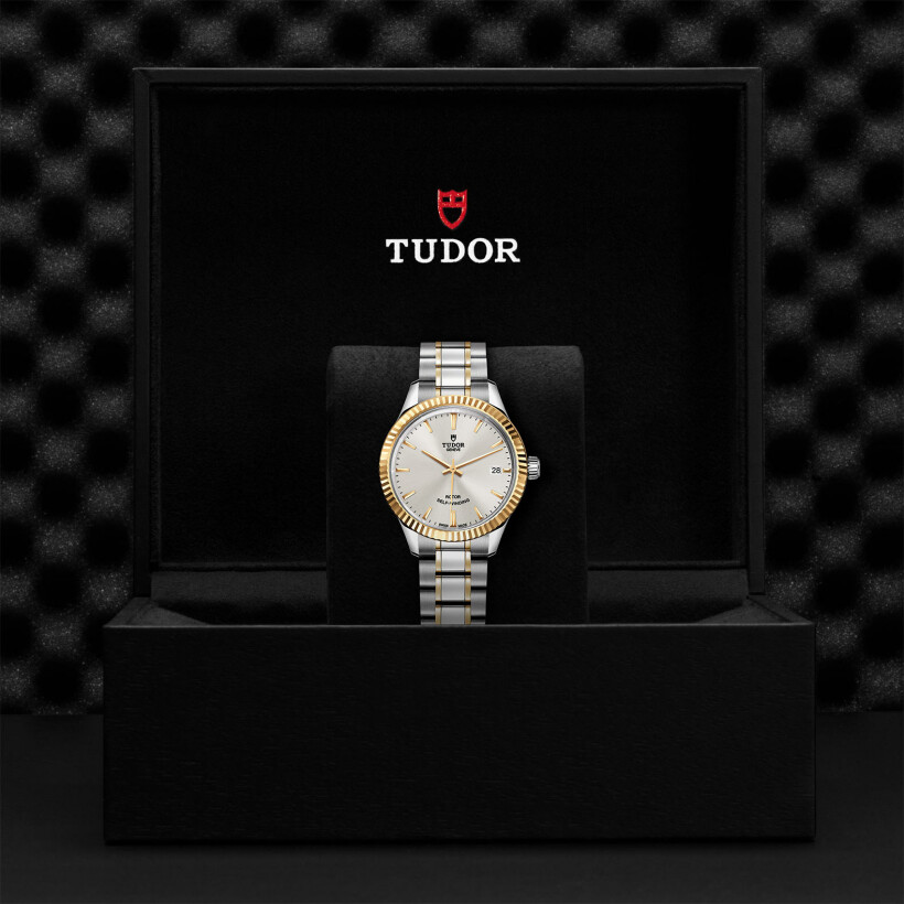 TUDOR Style watch, 34 mm steel case, yellow gold bezel