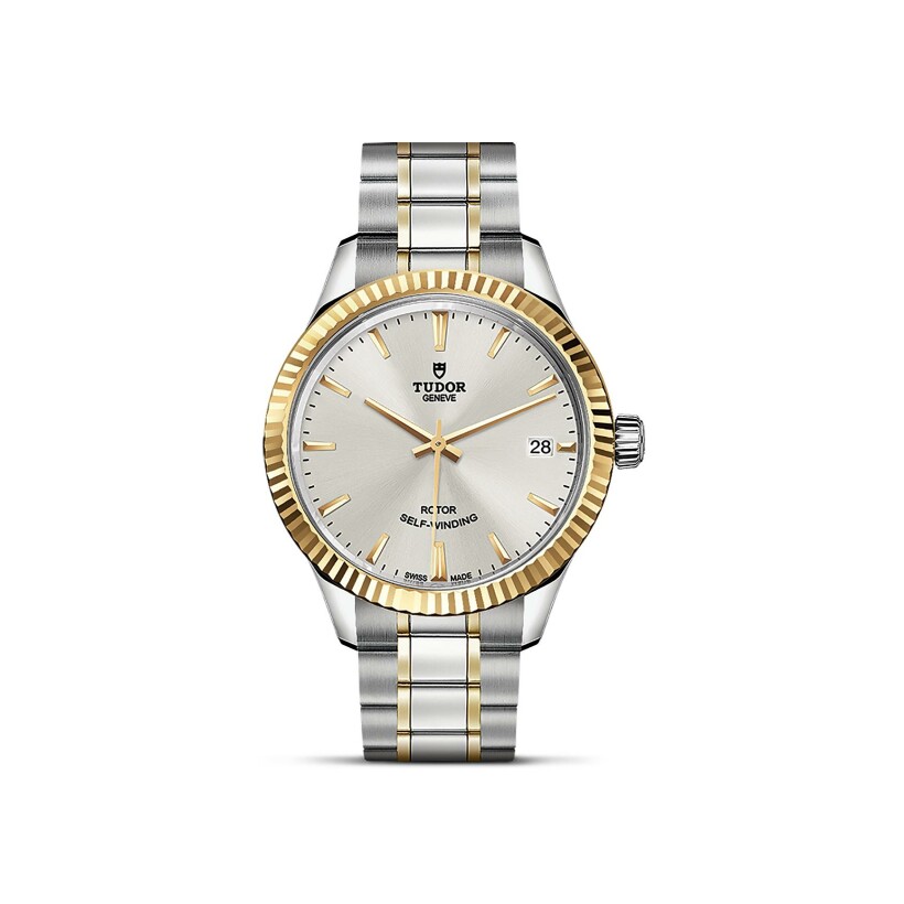 TUDOR Style watch, 34 mm steel case, yellow gold bezel