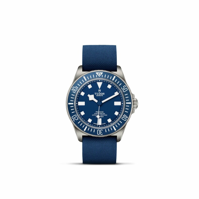TUDOR Pelagos FXD watch, bidirectional rotating bezel, navy blue fabric strap