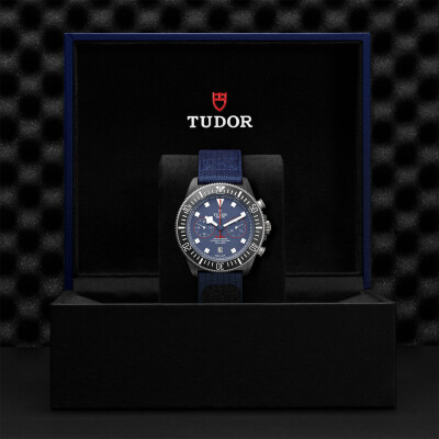 TUDOR Pelagos FXD Chrono watch, titanium bezel black carbon insert, fabric strap