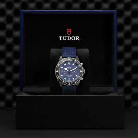 TUDOR Pelagos FXD Chrono watch, titanium bezel black carbon insert, fabric strap