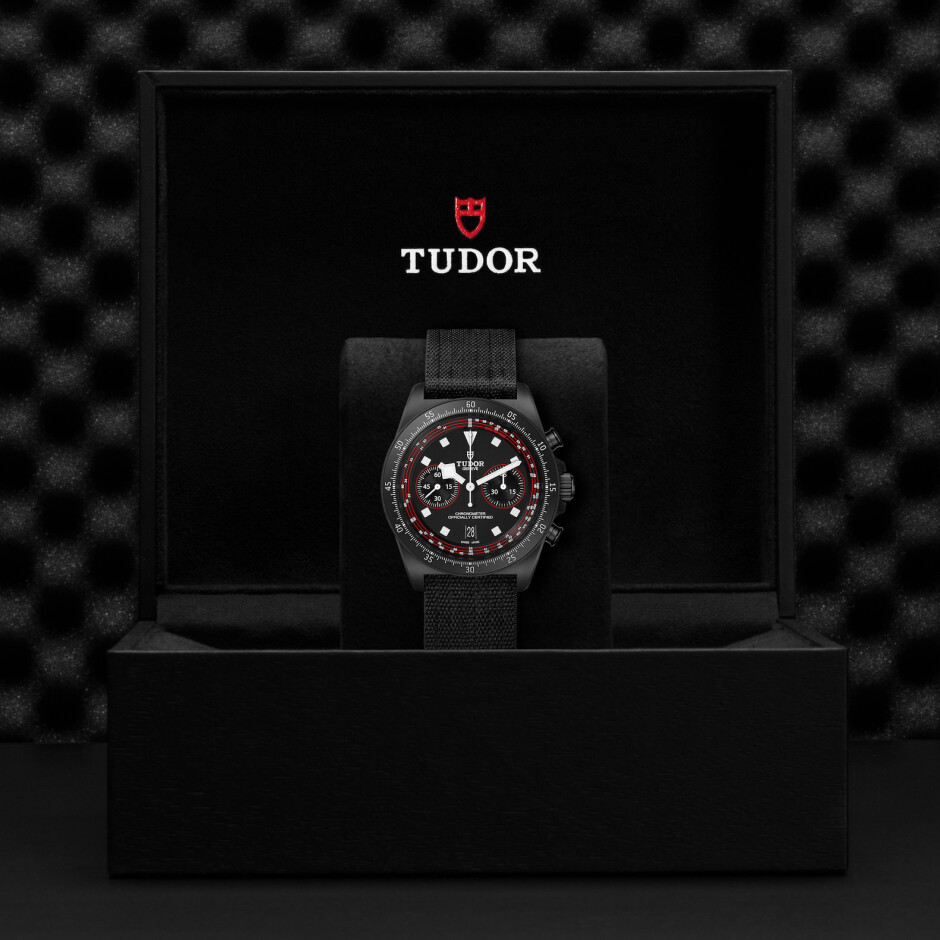 TUDOR Pelagos FXD Chrono watch, 43mm black carbon composite case, black fabric strap