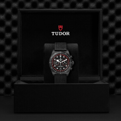 TUDOR Pelagos FXD Chrono watch, 43mm black carbon composite case, black fabric strap