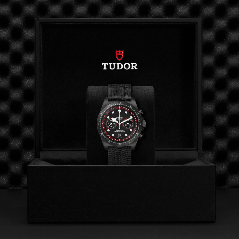 TUDOR Pelagos FXD Chrono watch, 43mm black carbon composite case, black fabric strap