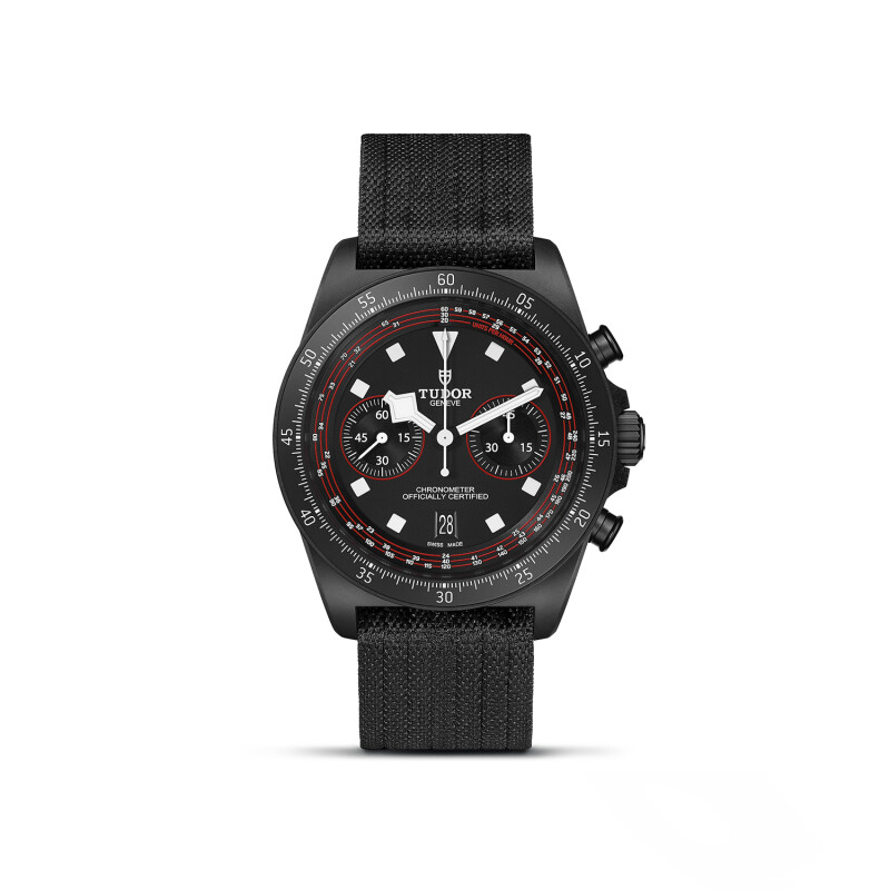 TUDOR Pelagos FXD Chrono watch, 43mm black carbon composite case, black fabric strap