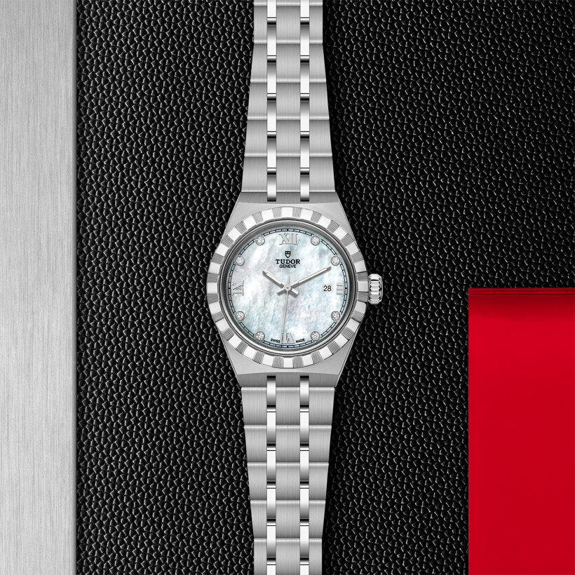 TUDOR Royal 28 mm steel case, diamond-set dial watch
