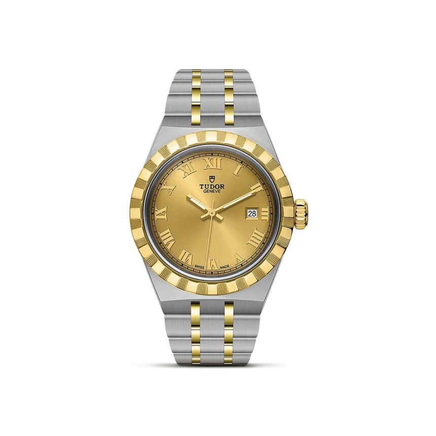 Montre TUDOR Royal boîtier en acier 28 mm, lunette en or jaune