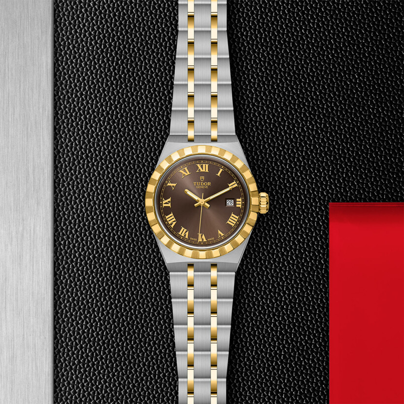 TUDOR Royal watch, 28mm steel case, Yellow gold bezel