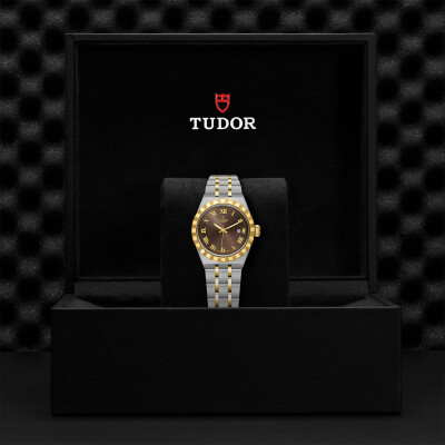 Montre TUDOR Royal boîtier en acier, 28 mm, lunette en or jaune