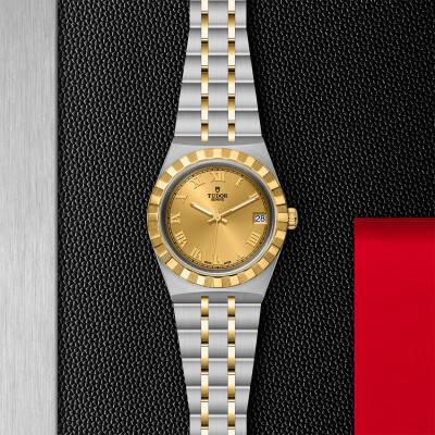 Montre TUDOR Royal boîtier en acier 34 mm, lunette en or jaune