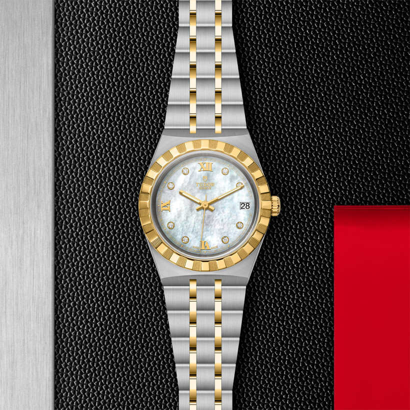 TUDOR Royal Uhr, 34-mm-Stahlgehäuse, Zifferblatt mit Diamanten besetzt