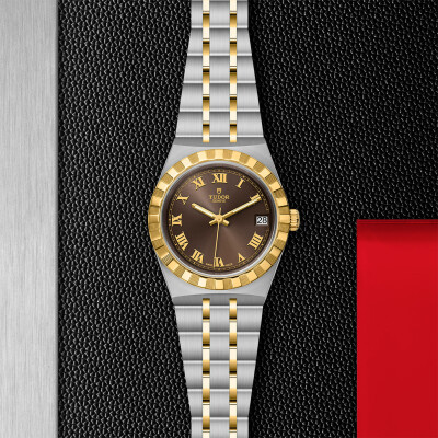 TUDOR Royal watch, 34mm steel case, Yellow gold bezel