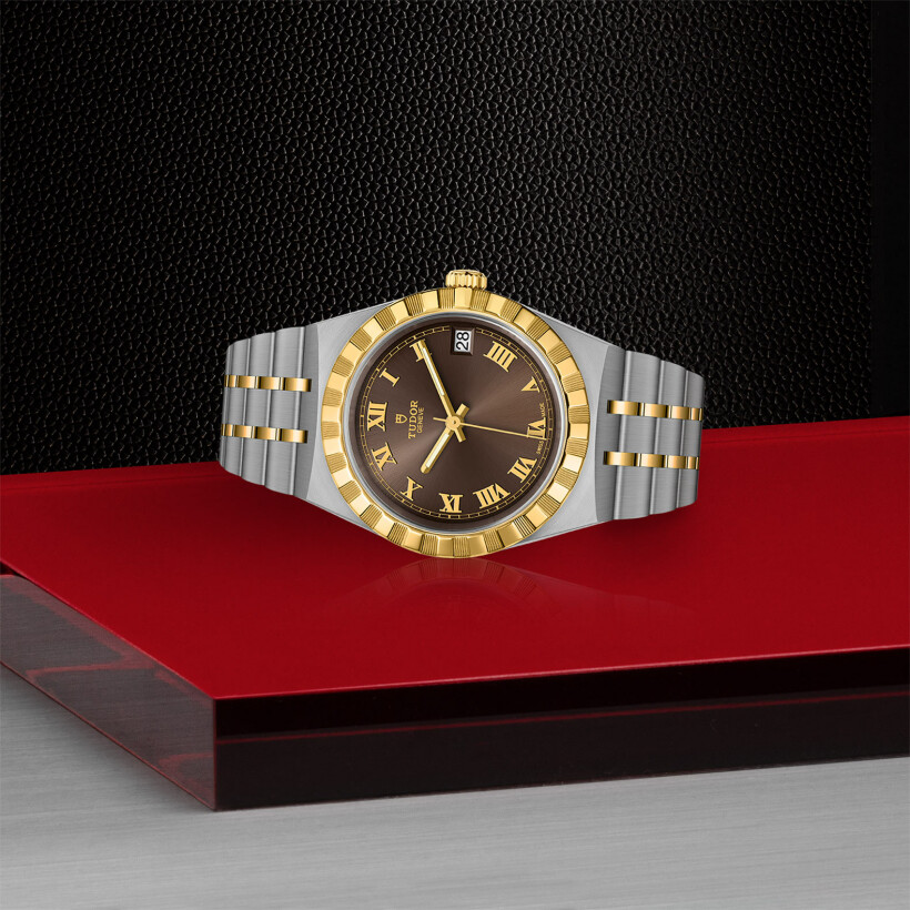 TUDOR Royal watch, 34mm steel case, Yellow gold bezel