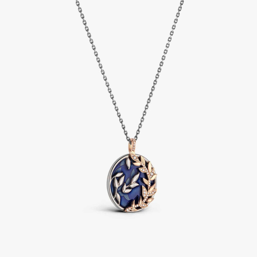 Arthus Bertrand Fabula medal, satin rose gold, white gold, blue lacquer and diamonds