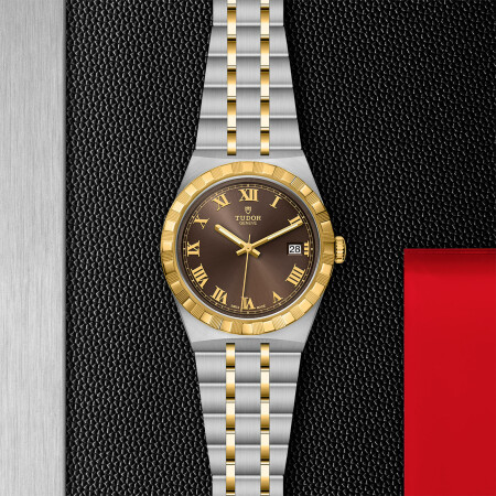 TUDOR Royal watch, 38mm steel case, Yellow gold bezel